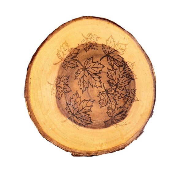 Rustic Wooden Leaf Engraved Decor Platter - Picture 1 of 7